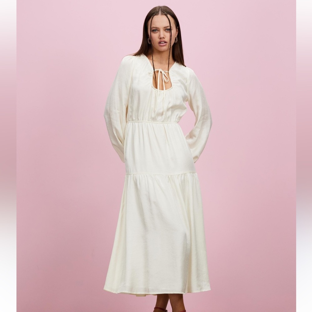 TOPSHOP Tiered Tie Midi Women’s Sz 6 Dress Ivory  Cottagecore Romantic, Flowing